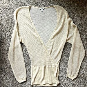 Caché Size XS Beige/ Gold Crisscross Sweater